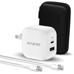 急速充電器 35W USB Power Delivery対応 /GaN（窒化ガリウム）採用 シリコンケーブル1m付 小物入れポーチ付 ホワイト SE-AC035CC001WHF