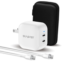 急速充電器 48W USB Power Delivery対応 /GaN（窒化ガリウム）採用 シリコンケーブル1m付 小物入れポーチ付 ホワイト SE-AC048EC001WHF