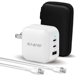 急速充電器 70W USB Power Delivery対応 /GaN（窒化ガリウム）採用 シリコンケーブル2m付 小物入れポーチ付 ホワイト SE-AC070DC001WHF