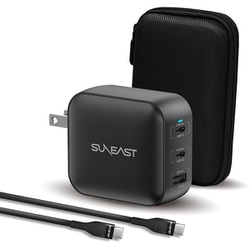 急速充電器 100W USB Power Delivery対応 /GaN（窒化ガリウム）採用 シリコンケーブル2m付 小物入れポーチ付 ブラック SE-AC100DC001BKF