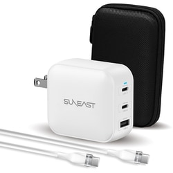 急速充電器 100W USB Power Delivery対応 /GaN（窒化ガリウム）採用 シリコンケーブル2m付 小物入れポーチ付 ホワイト SE-AC100DC001WHF