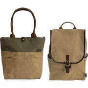 GRH50300-KH [そだてる帆布Grough ＜パラフィン加工帆布× レザー＞トートバッグ＆ リュック（ベージュ× カーキ）]