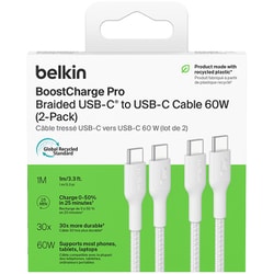 USB-C to USB-C 編組ケーブル 60W 1m ホワイト 2本セット CAB024FQ1MWH2PK