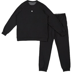 血行促進ルームウエアー 遠赤外線 TERAX 男女兼用 UNISEX ストレッチ ミニ裏毛 上下セット パンツ両サイドポケット Lサイズ ブラック 385039 L BK