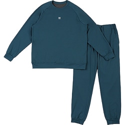 血行促進ルームウエアー 遠赤外線 TERAX 男女兼用 UNISEX ストレッチ ミニ裏毛 上下セット パンツ両サイドポケット LLサイズ ブルーグリーン 385039 LL BG