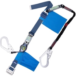 TSUYORON 胴ベルト型墜落制止用器具（巻取タイプ）ランヤード2丁掛け仕様 ロック機構付きロックリトラ＋伸縮式ノビロン（BK）紺 Sサイズ 幅50MM×長さ1100MM TB2LRL593NV5931BL2BKSJANBP