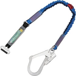 TSUYORON 胴ベルト型墜落制止用器具用副ランヤード(伸縮タイプ)ノビロン(BL)ショックアブソーバ+連結環FL-51・フックFS-93-1 D環止めなし TBL-AT-NV-S5931-BL-N-BP