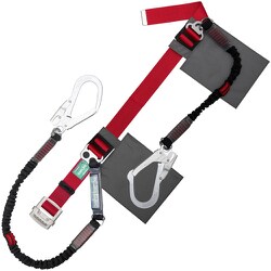 TSUYORON 胴ベルト型墜落制止用器具（伸縮タイプ）補助ロープ2丁掛け仕様 ノビロン＋伸縮式補助ロープ（BK）赤 Sサイズ ベルト幅50MM×長さ1100MM TB-NV-2-593-NV-R-BK-S-JAN-BP