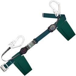 TSUYORON 胴ベルト型墜落制止用器具（巻取タイプ）補助ロープ2丁掛け仕様 ロック機構付きワン・ハンドリトラ＋巻取式補助ロープ 青緑 Mサイズ 幅50MM×長さ1200MM TB-ORL-2-593-SRBT-BG-M-JAN-BX