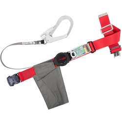 TSUYORON 胴ベルト型墜落制止用器具（巻取タイプ）ロック機構付き ワン・ハンドリトライト 赤 Sサイズ 幅50MM×長さ1100MM ワンタッチバックル仕様 TB-ORL-OT593-R-S-JAN-BP