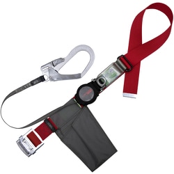 TSUYORON 胴ベルト型墜落制止用器具（巻取タイプ）ロック機構付き ワン・ハンドリトラ 赤 Lサイズ 幅50MM×長さ1400MM TB-ORN-599-R-L-BP