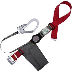 TSUYORON 胴ベルト型墜落制止用器具（巻取タイプ）ロック機構付き ワン・ハンドリトラ 赤 Sサイズ 幅50MM×長さ1100MM TB-ORN-599-R-S-JAN-BP