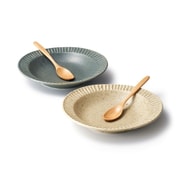 グラッテ カレー皿 パスタ皿 約23×22cm 木製スプーン付（18cm）ペア ギフト 食器セット /食洗機対応/電子レンジ対応 113518