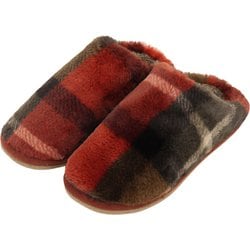 チェックファー スリッパ M 23～24.5 ブラウン GS6115-06BR