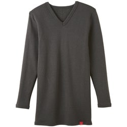 【極】Vネック ロングスリーブシャツ インナー メンズ 肌着 肌着7枚分の暖かさ あったか裏起毛 ブラック Lサイズ MH0809Y