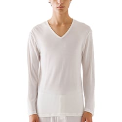 長袖インナー 肌着 Vネック 薄手 ストレッチ 吸湿発熱 冬の汗冷え防止 メンズ オフホワイト LLサイズ MHA409PY