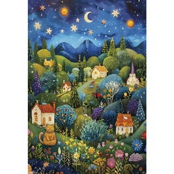 1000-132 Nalata / 星降る夜の子守唄 ～猫たちが見守る花咲く村～ [ジグソーパズル 1000ピース]