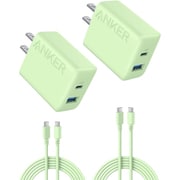 USB急速充電器 Anker Charger with USB-C ＆ USB-C ケーブル（1.5m） USB PD（パワーデリバリー）対応 20W USB-C×1/USB-A×1 ライムグリーン 2個セット B2348161
