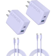 USB急速充電器 Anker Charger with USB-C ＆ USB-C ケーブル（1.5m） USB PD（パワーデリバリー）対応 20W USB-C×1/USB-A×1 パープル 2個セット B23481Q1