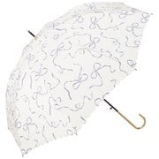 長傘 雨傘 58cm ジャンプ式 UVカット 紫外線防止効果 晴雨兼用 ハートリボン オフ（オフホワイト） 4780-05-001OF