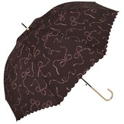 長傘 雨傘 58cm ジャンプ式 UVカット 紫外線防止効果 晴雨兼用 ハートリボン ブラウン 4780-05-001BR