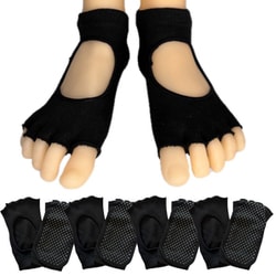 ヨガソックス 5本指 足裏滑り止め付き ブラック トレーニング ピラティス YAM-02-2225-4P-BK