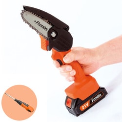 充電式LEDライト付き ハンディーチェーンソー6点セット＋充電式小型電動ドライバー FL04622