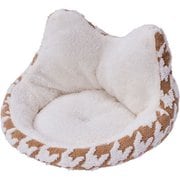 猫用 ベッド あったかくつろぎ フチ付 ネコ耳 ラウンド キャメルブラウン