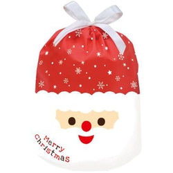 【限定】 ギフトバッグ 巾着 サンタフェイス アカ 幅450mm CD071