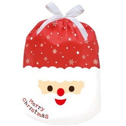 【限定】 ギフトバッグ 巾着 サンタフェイス アカ 幅350mm CD072