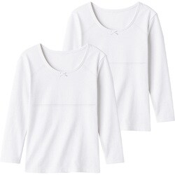 【女の子】ジュニア 胸二重長袖インナー 2枚組 白 150cm【吸水速乾/綿100％】 4516605