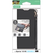 Xperia 10 VII用 ケース 手帳型 カバー マグネット フラップ 衝撃吸収 スタンド機能付 ハンドストラップ付 ブラック PM-X252PLFY4BK