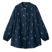 コットン花柄刺しゅうブラウス ネイビー M-L