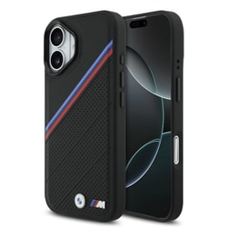iPhone 17用 BMW マグセーフ対応ケース バックカバー トリコロールスラントストライプとメタルロゴ 高級感あるデザイン ブラック BMHMP17S25PCSPEK