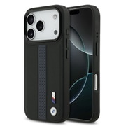 iPhone 17 Pro用 BMW マグセーフ対応ケース バックカバー PERFORATED STRIPESとメタルロゴ 高級感あるデザイン ブラック BMHMP17L25PCPSKB