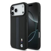 iPhone 17 Pro Max用 BMW マグセーフ対応ケース バックカバー PERFORATED STRIPESとメタルロゴ 高級感あるデザイン ブラック BMHMP17X25PCPSKB