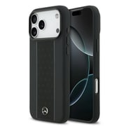 iPhone 17 Pro Max用 Mercedes マグセーフ対応ケース シリコン バックカバー スター柄＆縦ストライプ 背面中央下部にメタルロゴを配置 スマートなデザイン ブラック MEHMP17X25LSMSSK