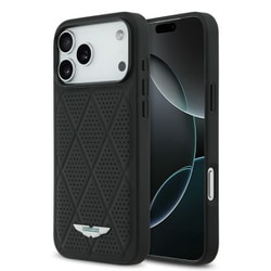 iPhone 17 Pro Max用 ASTON MARTIN 本革パンチングケース バックカバー ブラック ASHCP17XPHOK