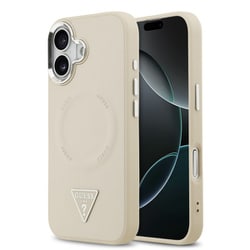iPhone 17用 GUESS マグセーフ対応ケース バックカバー トライアングルメタルロゴ フチ高設計 ベージュ GUHMP17SPSDTSCME