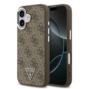 iPhone 17用 GUESS マグセーフ対応PUケース バックカバー 4G トライアングルメタルロゴ フチ高設計 ブラウン GUHMP17SP4TSRCMW