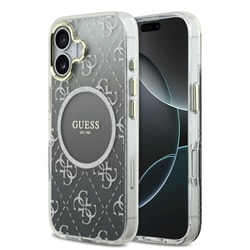 iPhone 17用 GUESS マグセーフ対応PC/TPUケース バックカバー グラデーションケース 4G グリッターパターンロゴ＆ゴールドメタルカメラフレーム付 グレー GUHMP17SHR4FGGEG
