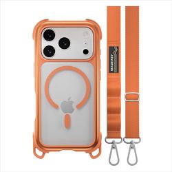 iPhone 17 Pro用 ケース クリア ショルダー ストラップ MagSafe 対応 耐衝撃 スマホケース マグセーフ 透明 頑丈 ショルダーケース Odyssey ＋Strap M C コーラル/オレンジ ME_IQPCSPTO4_CO