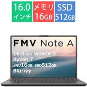 ノートパソコン/FMV Note Aシリーズ/16型/Ryzen7 7735U/メモリ 16GB/SSD 512GB/Windows 11 Home/Microsoft 365 Personal(24か月版)+Office Home & Business 2024/ブライトブラック FMVA77K3BA