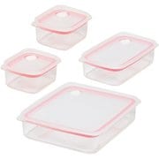 保存容器 4点セット 浅型 密閉 電子レンジ 食洗機対応 ピンク LD-695