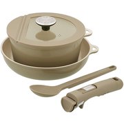 フライパン ポット ガラス蓋 ハンドル スプーン 5点セット IH ガス火対応 グレージュ LV-0402