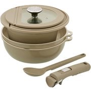 フライパン 深型フライパン ポット ガラス蓋 ハンドル スプーン 7点セット IH ガス火対応 グレージュ LV-0403