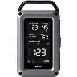 【日本製センサー搭載】 一酸化炭素チェッカー 3in1 温湿度計付き USB充電式 デジタル表示 大音量アラーム(3段階調整可) IP54防水防塵 コンパクト ブラック OD-NESTCOM1BK