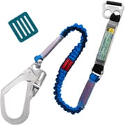 TSUYORON 胴ベルト型墜落制止用器具用ランヤード(伸縮タイプ)ノビロン(BL)ショックアブソーバ+B環FL-68・フックFS-99 D環止め(青緑)付き TBL-AB-NV599-BL-BG-JAN-BP