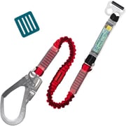 TSUYORON 胴ベルト型墜落制止用器具用ランヤード(伸縮タイプ)ノビロン(RE)ショックアブソーバ+B環FL-68・フックFS-99 D環止め(青緑)付き TBL-AB-NV599-RE-BG-JAN-BP