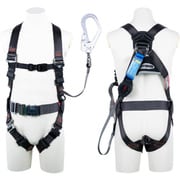 TSUYORON コアハーネス 胴ベルト付き シングルランヤード付き ロック機構付き巻取式ワン・ハンドリトラ ダークグレー LLサイズ 130KG対応型 TH502OH93SVOTDGLL130KR23JANBX